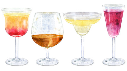 Watercolor collection of cocktails.