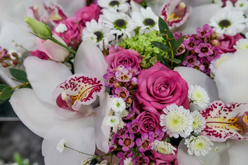 Beautiful decorative flower arrangement.Close up of flowers.Floral background.Selective focus.