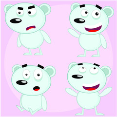 Vector illustration of a cartoon bear, with a childish style in four situations