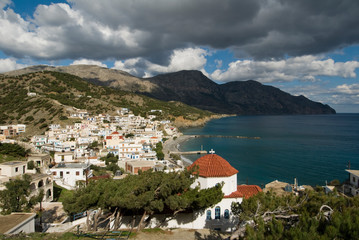 Fototapeta premium view of the east coast and the village of Diafani in the island of Karpathos in Greece