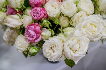 Roses in floral shop, fresh cut roses, beautiful flower background.