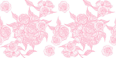Seamless pattern with roses. Romantic background. Texture for the fabric.