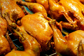 Close up of grilled chicken on grille.