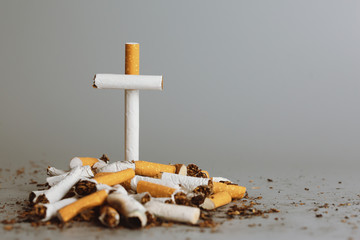 Stack of cigarette like graves.Cigarettes is addictive to be cancer.smoking reduction campaign in...