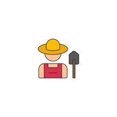 Farmer with shovel vector icon symbol isolated on white background