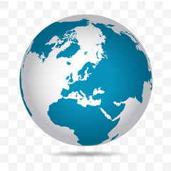 Earth Vector With main focus on europe continent 3d Globe Vector Isolated on Transparent background
