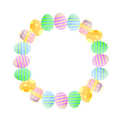 This is vector frame with Easter eggs isolated on yellow background.