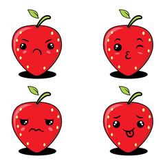 Illustration graphic vector of cute strawberry, set of cartoon tropical fruit characters in kawaii style, isolated on white background. vector illustration.
