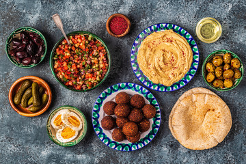 Falafel and hummus - traditional dish of Israeli and Middle Eastern cuisine