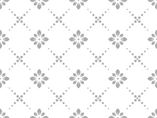 Flower geometric pattern. Seamless vector background. White and grey ornament.