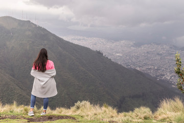 Naklejka premium Pichincha, Ecuador : Panoramic view at the Pichincha volcano, located just to the side of Quito, which wraps around its eastern slopes