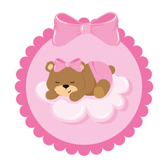 cute teddy bear female with cloud in lace frame vector illustration design