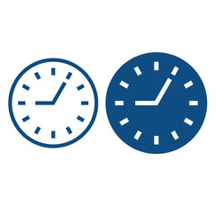 Clock time with dial. Option in a circle and without it. Vector blue icons.