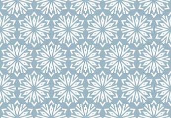 Abstract geometric pattern with lines, snowflakes. A seamless vector background. White and blue texture. Graphic modern pattern