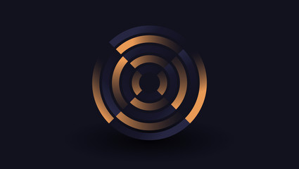 Dark blue premium minimalist background with luxury golden geometric elements triangle, circle etc. Prestige background for poster, invitation card, banner, flyer, cover etc. Vector EPS