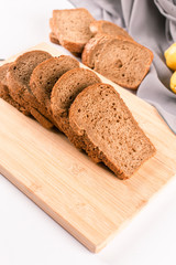 Slice of bread and lemon on the table