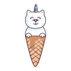 cute cat unicorn ice cream isolated icon vector illustration design