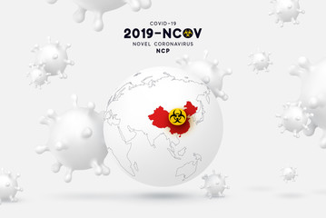 Novel Coronavirus (2019-nCoV). China pathogen respiratory coronavirus 2019-nCoV originating in Wuhan, Asia-China map infographics. Virus Covid 19-NCP. nCoV denoted is single-stranded RNA virus.