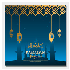 Islamic Holy Month. Ramadan Kareem background vector with mosque icon.