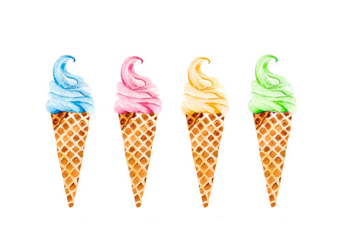 Colorful watercolor ice cream cones
