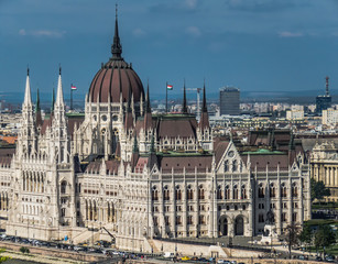 Obraz premium Looking across to Parliament and NE Pest- Budapest, Hungary
