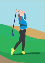 Obraz premium vector illustration of a girl playing golf, golf player, woman golf player, sport concept