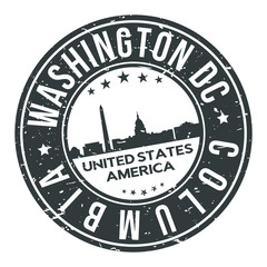 Washington DC Columbia USA Stamp. Logo Icon Symbol Design Skyline City.