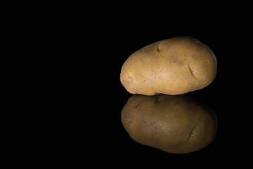 A still life photo of a potato on a black background.