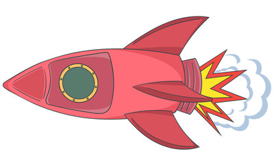 Cartoon red rocket. Vector illustration. Isolated on a white background.
