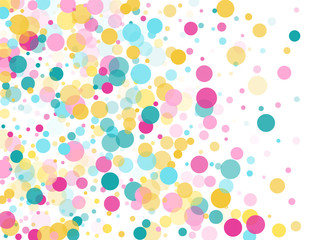 Memphis round confetti festive background in cyan blue, pink and yellow. Childish pattern vector.