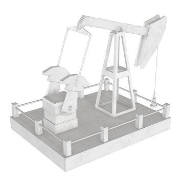 Oil well rig jack. Finance economy polygonal petrol production. Petroleum fuel industry pumpjack derricks pumping drilling. 3d render illustration isolated on white background.