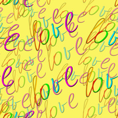 seamless pattern with love text on yellow background. Rainbow love text. Pride pattern. LGBTQ concept. Print, packaging, wallpaper, textile design