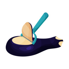 Process of Peeling Eggplant with Paring Knife Vector Illustration