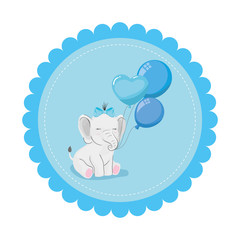 cute elephant with balloons helium in lace frame vector illustration design