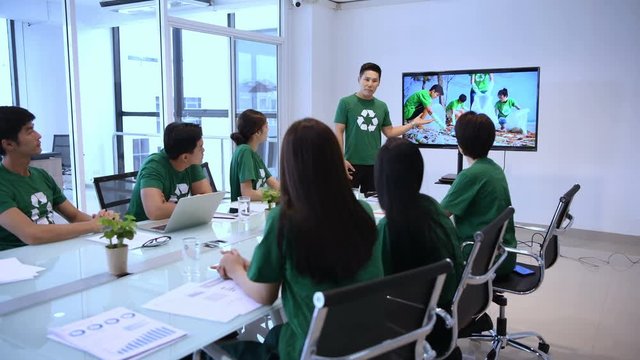 Participation concept. Company employees help to do activities to reduce waste for society.