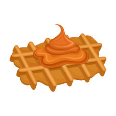 Crunchy Waffle Piece with Textured Surface and Sticky Caramel Topping Vector Illustration