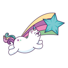 cute cat unicorn with shooting star vector illustration design