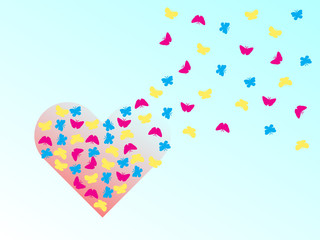 Butterflies fly out of the heart, the concept of the transience of love, the end of a relationship. flat vector.