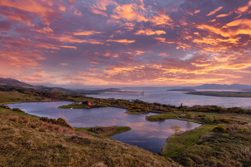 The Reservoir above Largs on the Ayrshire Coast and Magnificent view Across the Clyde to Arran and Hunterston in the Hazy Distance.