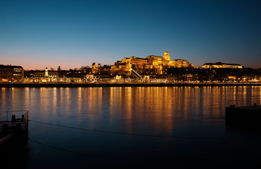 Buda Castle in Budapest at night.