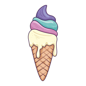 cute and delicious ice cream in cone vector illustration design
