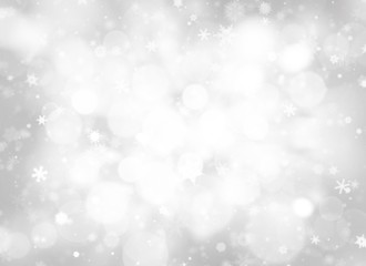 Naklejka na ściany i meble Gray abstract background. white bokeh stars blurred beautiful shiny lights and snowflake, use wallpaper backdrop Christmas wedding card and texture your product.