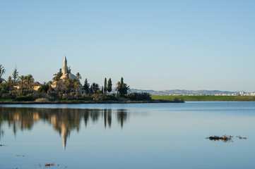 Fototapeta na wymiar 湖畔の佇むモスク　キプロス島