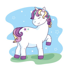 Fototapeta premium cute unicorn fantasy with stars decoration vector illustration design
