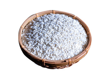 Top view of sticky rice Thai traditional agriculture in the north and northeast of Thailand isolated background with clipping path. 