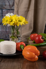 Color peppers and big portion of white cheese