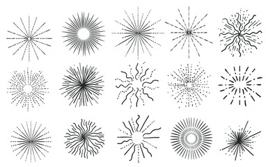 Vintage sunburst collection. Vector set.