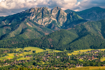 Panoramic view of Tatra Mountains with Giewont and Czerwone Wierchy peaks seen from the Gubalowka...