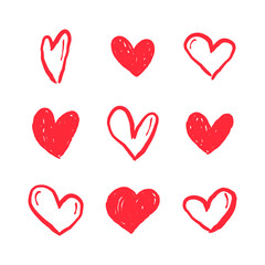Hand drawn hearts. Love heart illustration doodles.