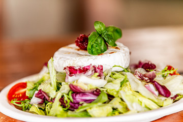 Fresh garden salad. Fresh garden salad on a plate. Fresh and healthy vegetable salad with cheese
